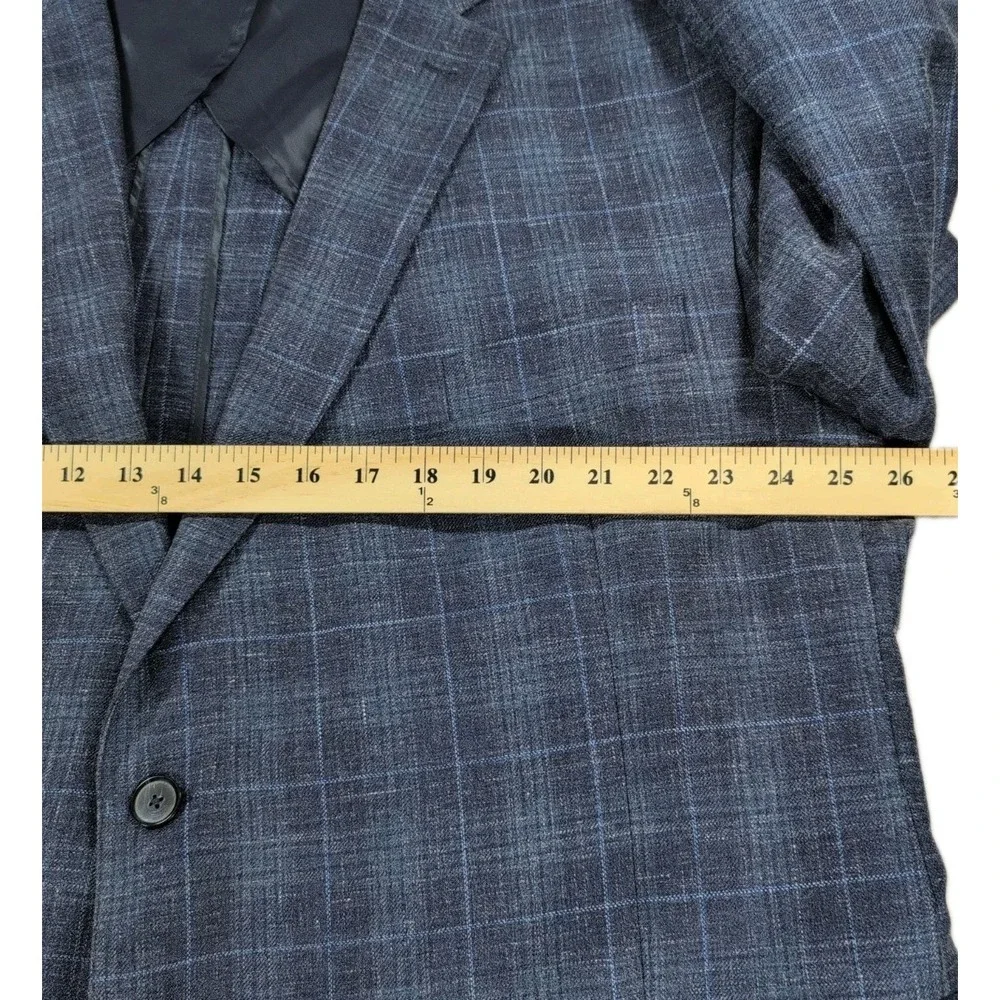 Joseph Abboud Heritage Sport Coat Mens 54R Navy Windowpane Wool Silk Linen